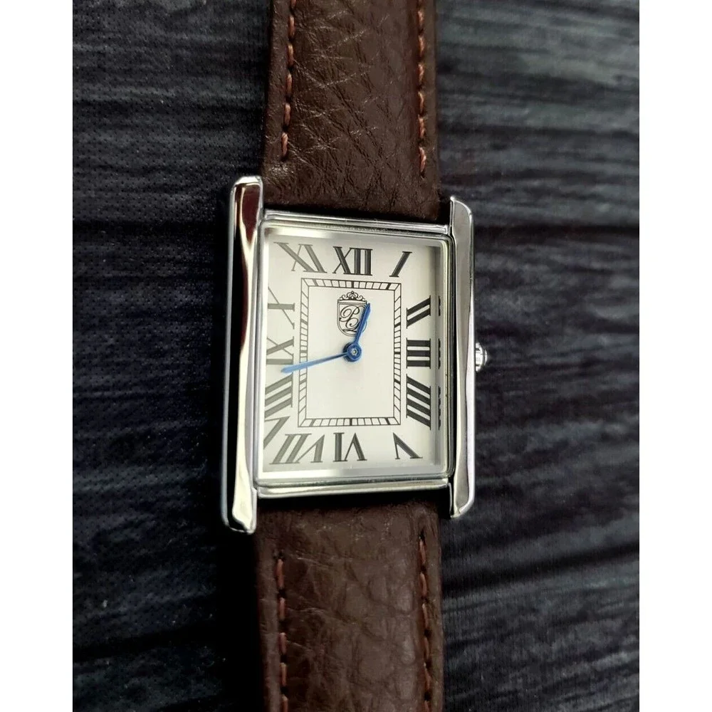 Pierre Lucerne 1888 Must Tank Style Swiss Inspired Classic Mens Watch Brown Band